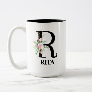 Schönes florales R monogrammiertes Alphabet Zweifarbige Tasse