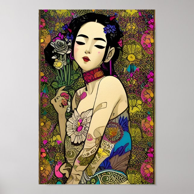 Schönes Floralpunk Balinese Girl Poster