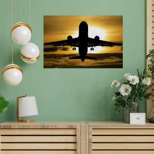 Schönes Flugzeug- und Sonnenuntergangsbild, lustig Poster