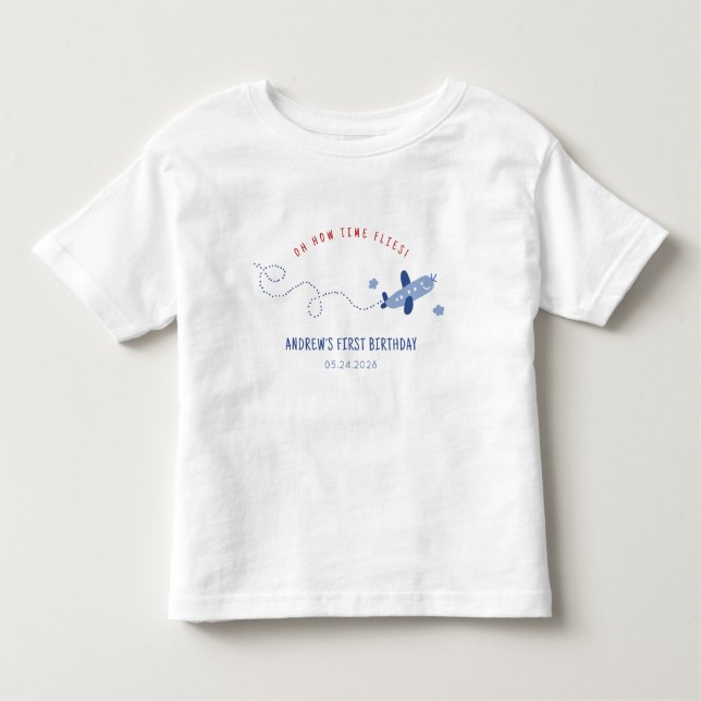 Schönes Flugzeug, wie die Zeit zum ersten Geburtst Kleinkind T-shirt (Vorderseite)