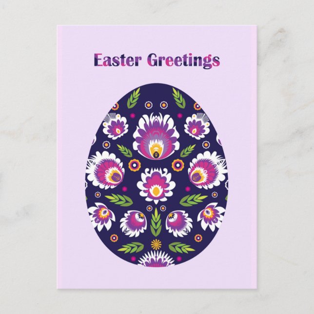 Schönes Folklore Lila Pysanka Ostereier Postkarte (Vorderseite)