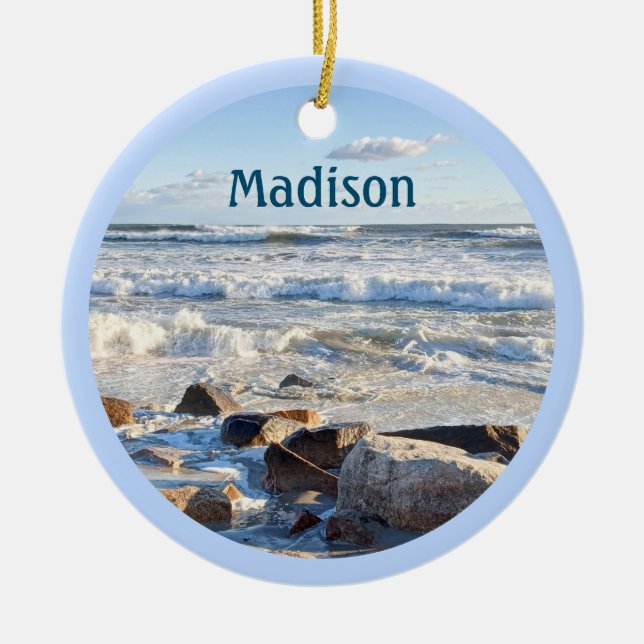 Schönes Foto des Ozeans Individuelle Name und Jahr Keramik Ornament (Vorne)