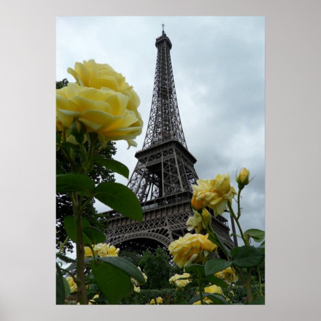 Schönes Foto Eiffel Tower Paris Gelbe Rosen Poster (Vorne)