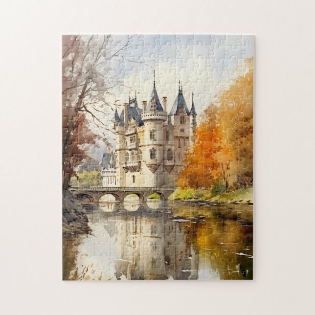 Schönes französisches Schloss Wasserfarbenrätsel Puzzle (Vertikal)