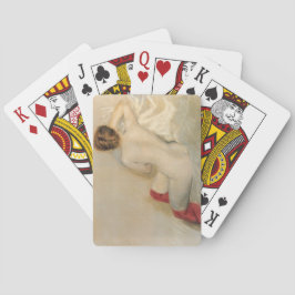 Schönes Frauengremium mit roten Strümpfen Spielkarten