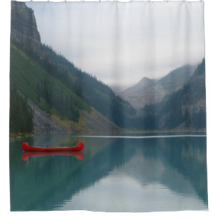 Schönes Friedlicher See Red Canoe Boat Duschvorhang