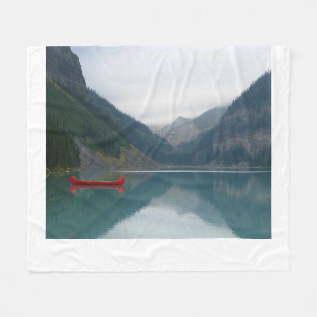 Schönes Friedlicher See Red Canoe Boat Fleecedecke (Vorderseite (Horizontal))