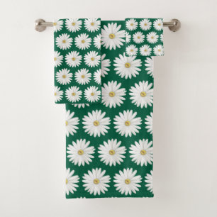 Schönes Gänseblümchen-Blumenmuster auf Jägergrün Badhandtuch Set