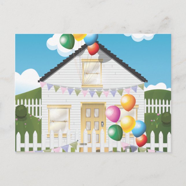 Schönes Geburtstagshaus mit Baloons Postkarte (Vorderseite)