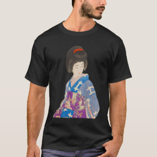 Schönes Geisha in blau Kimono japanisches Gemälde T-Shirt