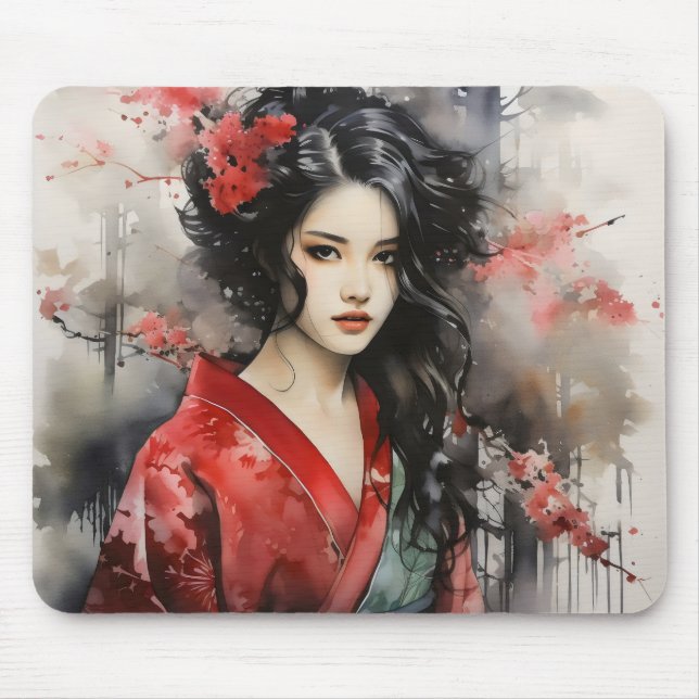 Schönes Geisha-Tintenbild Mousepad (Vorne)