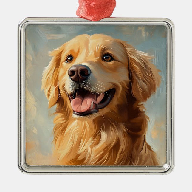 SCHÖNES GELBEN GOLDEN RETRIEVENT HUND ORNAMENT AUS METALL (Vorne)