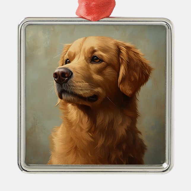 SCHÖNES GELBEN GOLDEN RETRIEVENT HUND ORNAMENT AUS METALL (Vorne)
