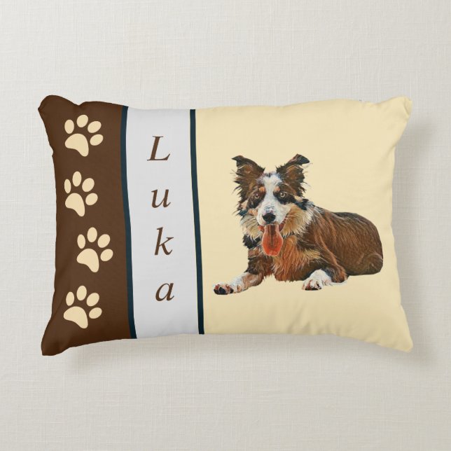 Schönes, gemaltes Border Collie Accent Pillow Dekokissen (Vorderseite)