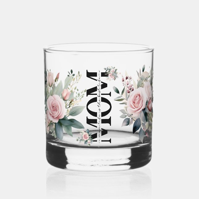Schönes Geschenk für die Mama Wasserfarben Rose Whiskyglas (Vorderseite)
