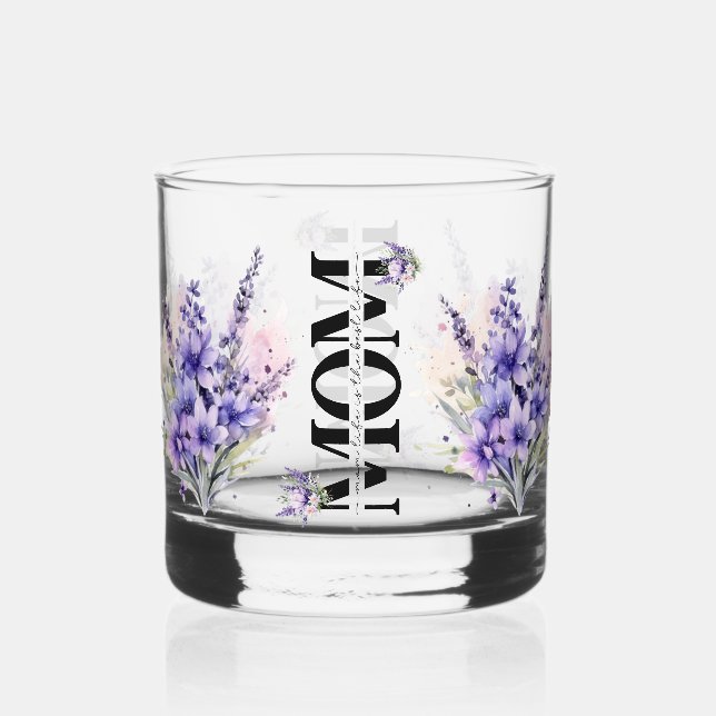Schönes Geschenk für die Mama Wasserfarbener Laven Whiskyglas (Vorderseite)