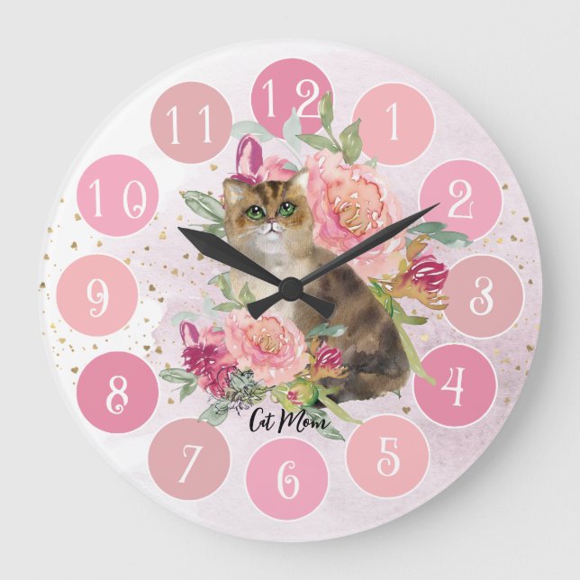 Schönes Geschenk für eine Katze lange Große Wanduhr (Vorderseite)