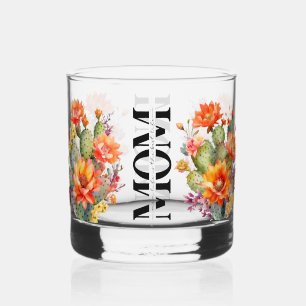 Schönes Geschenk für Mama Wasserfarbenkaktus Blume Whiskyglas