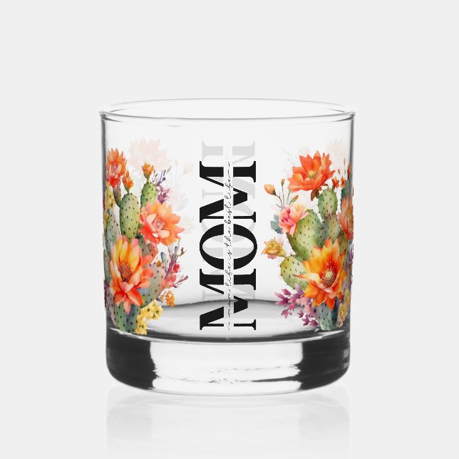 Schönes Geschenk für Mama Wasserfarbenkaktus Blume Whiskyglas (Vorderseite)