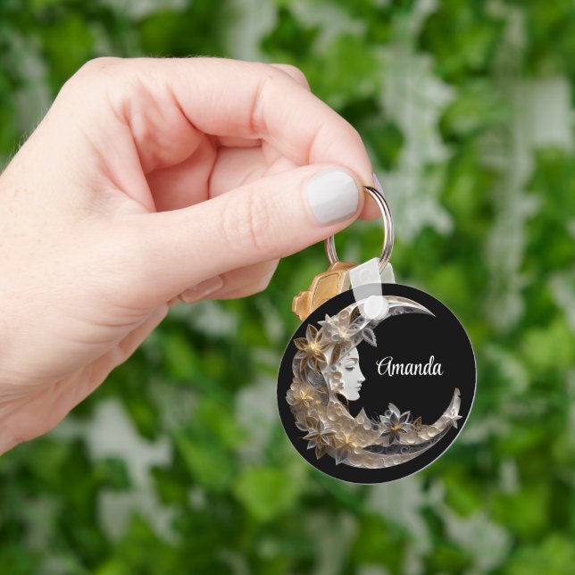 Schönes Gesicht auf dem Mond Schlüsselanhänger (Hand)