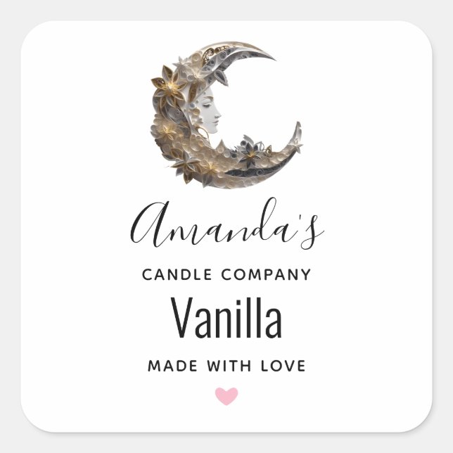 Schönes Gesicht im Mondkandle-Geschäft Quadratischer Aufkleber (Vorderseite)