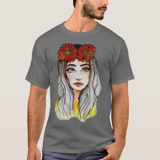 Schönes Gesicht mit roter Blume Grafisches Geschen T-Shirt