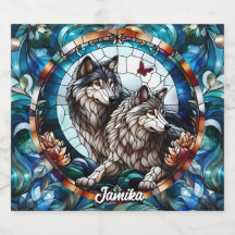 Schönes gestanztes Glas Look Wolf Pair