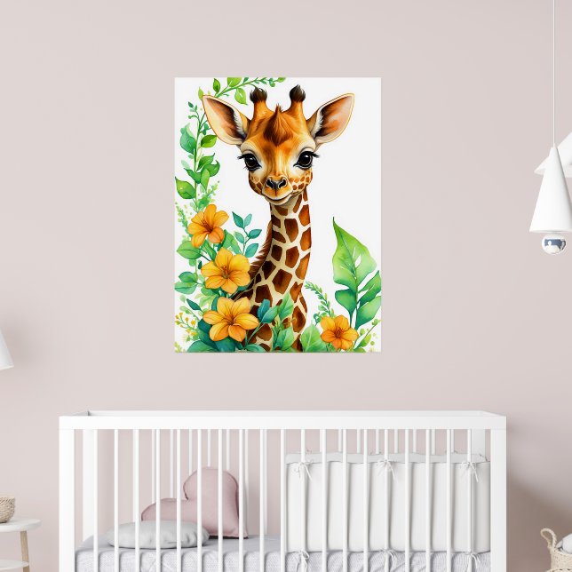 Schönes Giraffentier mit orangefarbenen Blume Poster (Kinderzimmer 2)