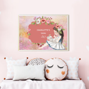 Schönes Girl, Bunny und Blume Kinderposter Poster