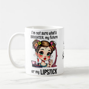 Schönes Girl Lipstick Make-up Farbenfrohe Blume Kaffeetasse