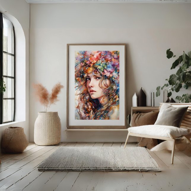 Schönes Girl mit Blume im Haarbüster Poster (Beautiful Girl with Flowers in Hair Poster)