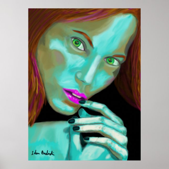 Schönes Girl-Portrait mit fluoreszierenden Farben Poster (Vorne)