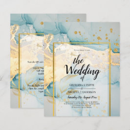 Schönes Glas Gold Hochzeit einladen Türkis