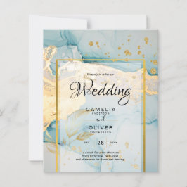 Schönes Glas Gold Hochzeit einladen Türkis