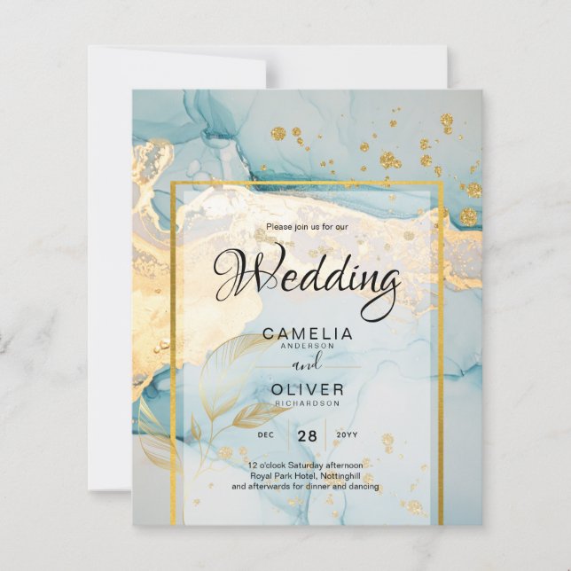 Schönes Glas Gold Hochzeit einladen Türkis (Vorderseite)