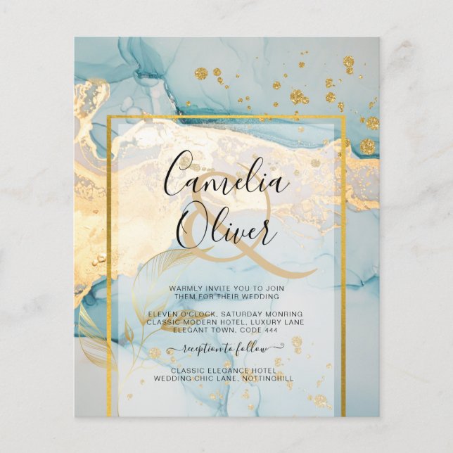 Schönes Glas Gold Hochzeit einladen Türkis Flyer (Vorne)