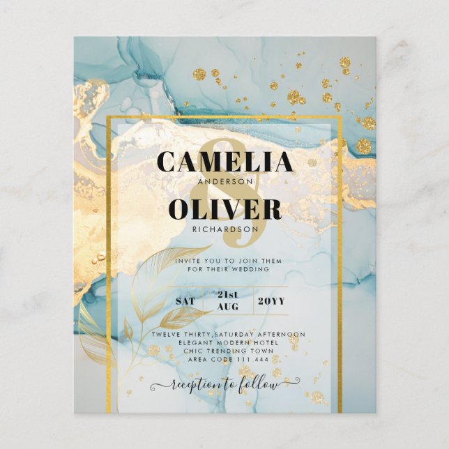 Schönes Glas Gold Hochzeit einladen Türkis Flyer (Vorne)