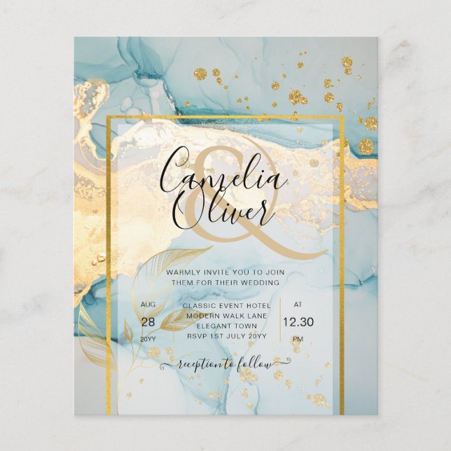 Schönes Glas Gold Hochzeit einladen Türkis Flyer (Vorne)