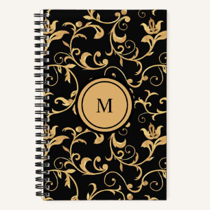 Schönes Gold Black Royal Damask SpiralNotebook Notizbuch