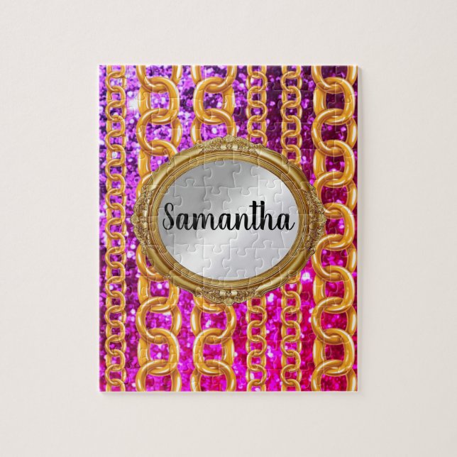 Schönes Gold Glitzer Monogram Chic Elegant Puzzle (Vertikal)