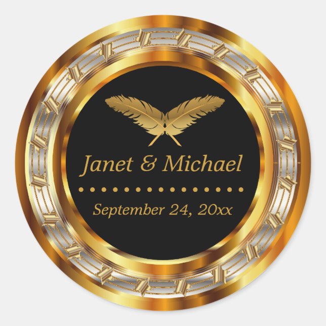 Schönes Gold Metallic und Black Runder Aufkleber (Vorderseite)