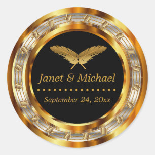 Schönes Gold Metallic und Black Runder Aufkleber