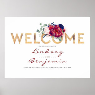 Schönes Gold Navy Blue und Burgund Wedding Poster