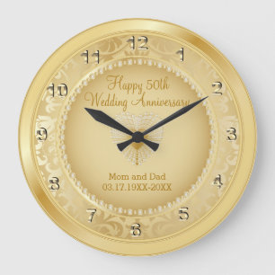 Schönes Golden 50. Hochzeitstag Große Wanduhr
