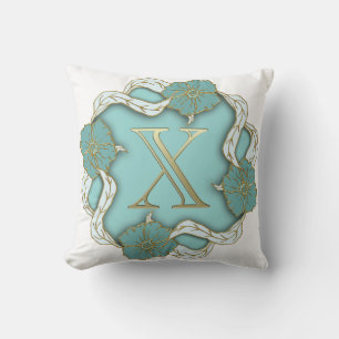 Schönes Golden Look Initial X Blue Floral Kissen