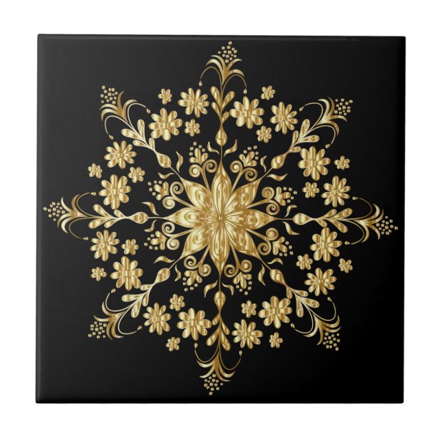 Schönes Golden Mandala Muster Elegantes Schwarzes  Fliese (Vorderseite)
