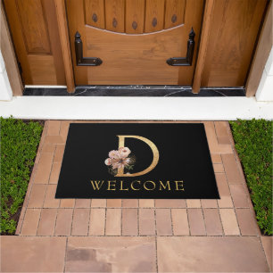 Schönes Goldmonogramm D mit rosa Blume Fußmatte