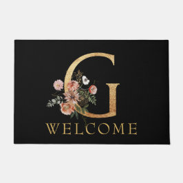 Schönes Goldmonogramm G mit rosa Blume Fußmatte