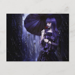 Schönes Goth Girl in Rain Postcard Postkarte