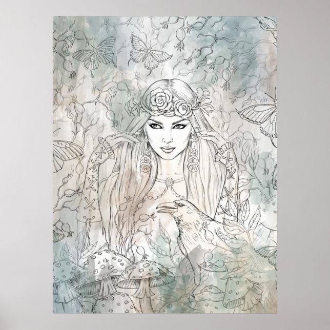 Schönes gotisches Mädchen mit einem von Hand gezei Poster (Vorne)